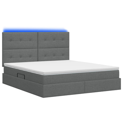 LED Opslagbed met Matras Donkergrijs 180 x 200 cm Stof