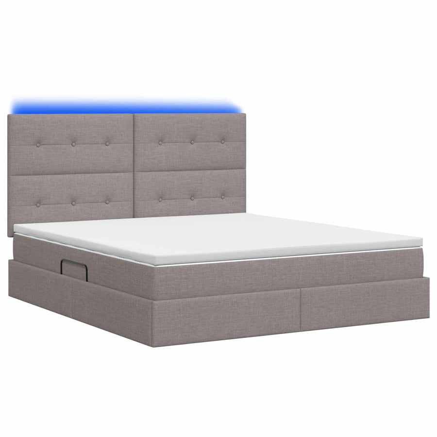LED Opslagbed met Matras Taupe 180 x 200 cm Stof