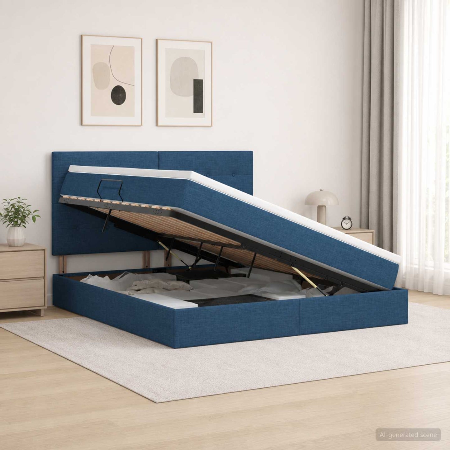 LED Opslagbed met Matras Blauw 180 x 200 cm Stof