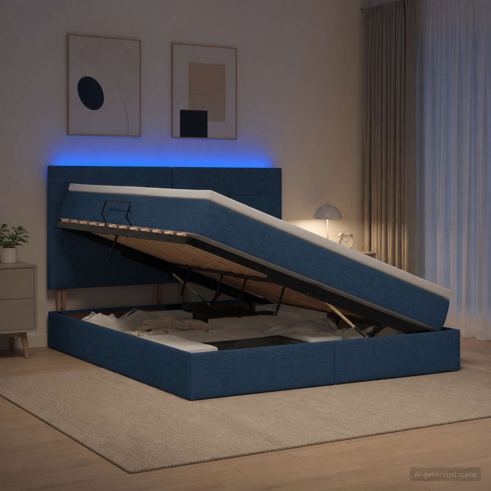 LED Opslagbed met Matras Blauw 180 x 200 cm Stof