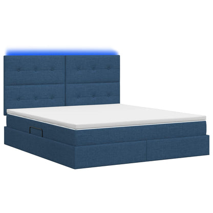 LED Opslagbed met Matras Blauw 180 x 200 cm Stof