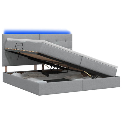 LED Opslagbed met Matras Lichtgrijs 200 x 200 cm Stof