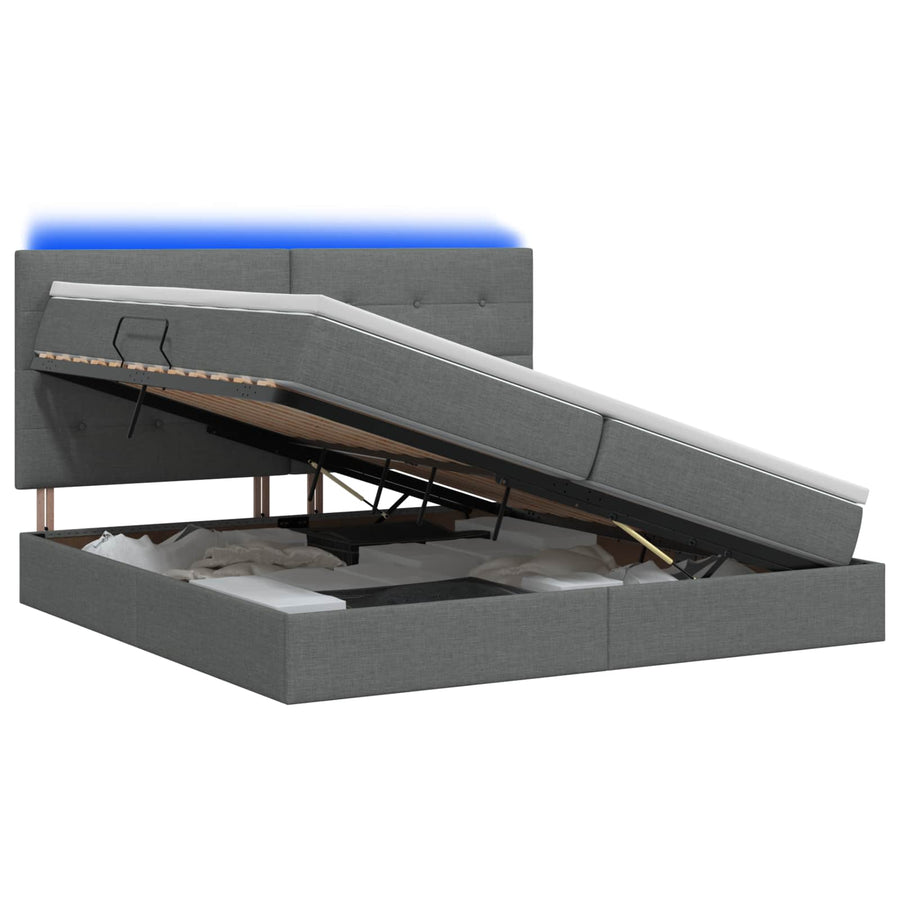 LED Opslagbed met Matras Donkergrijs 200 x 200 cm Stof