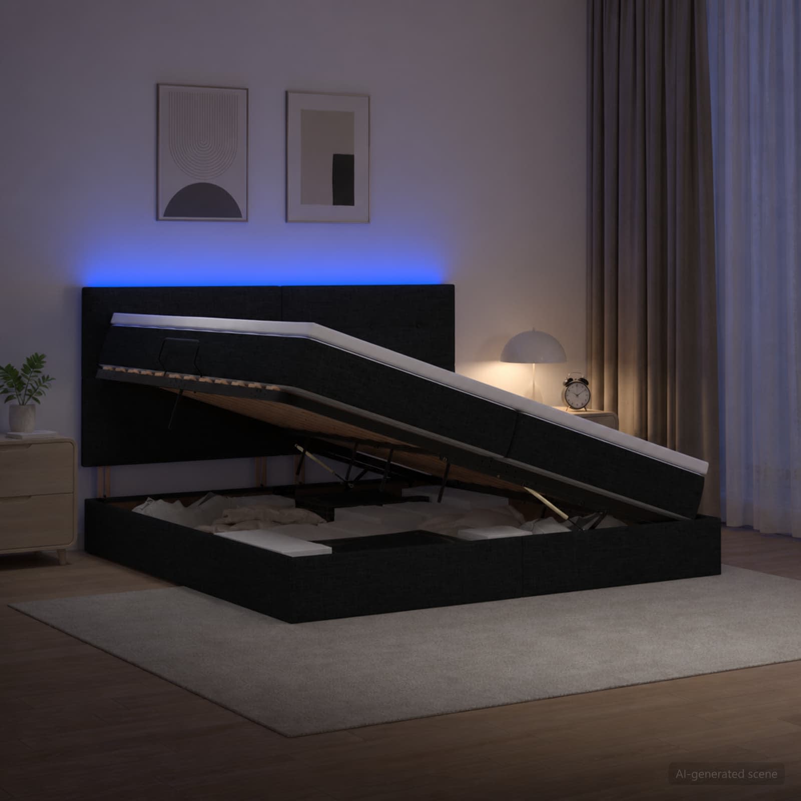 LED Opslagbed met Matras Zwart 200 x 200 cm Stof