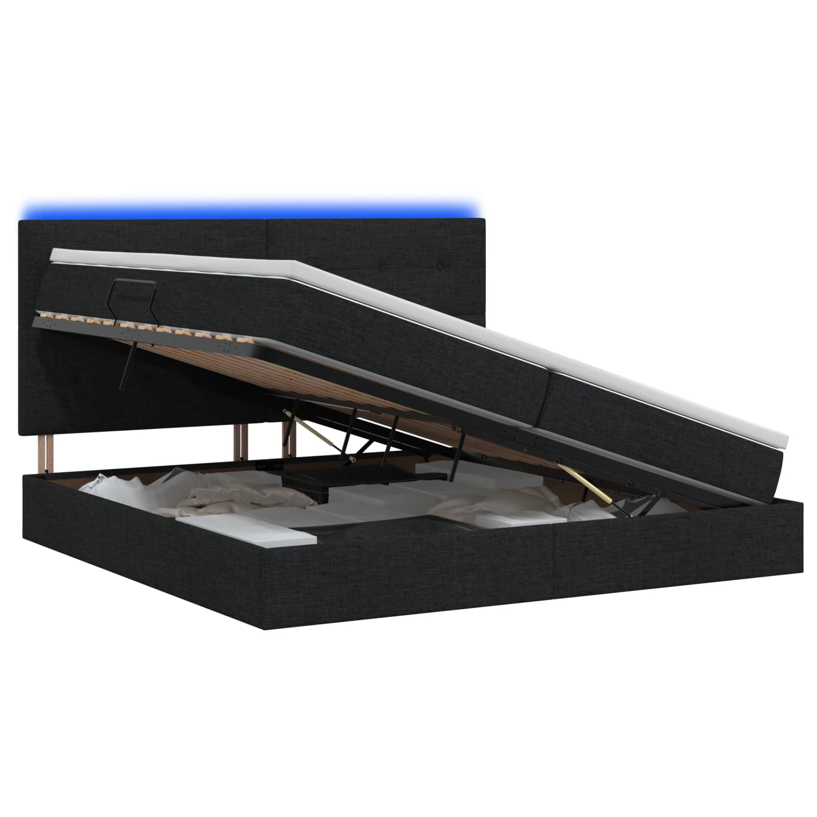 LED Opslagbed met Matras Zwart 200 x 200 cm Stof