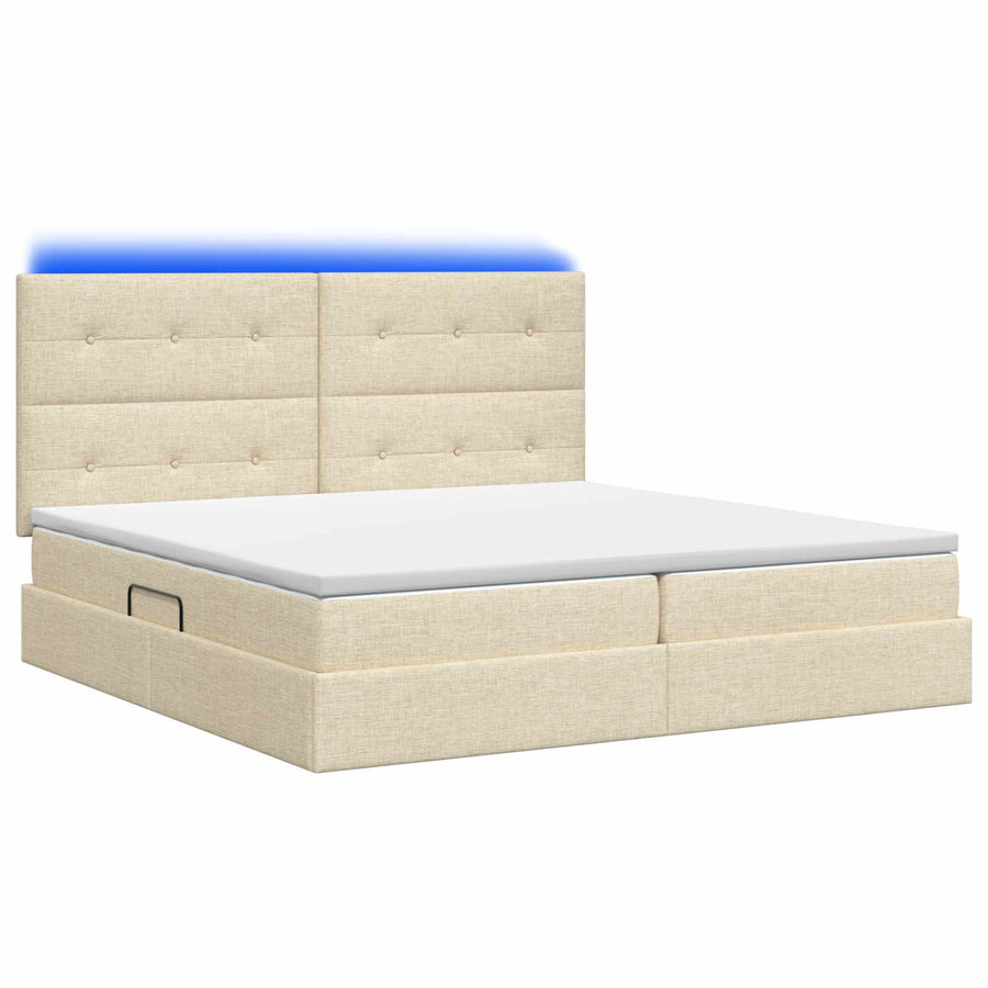 LED Opslagbed met Matras Crèmekleurig 200 x 200 cm Stof