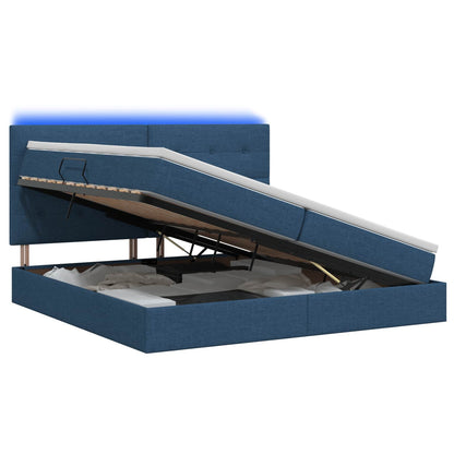 LED Opslagbed met Matras Blauw 200 x 200 cm Stof