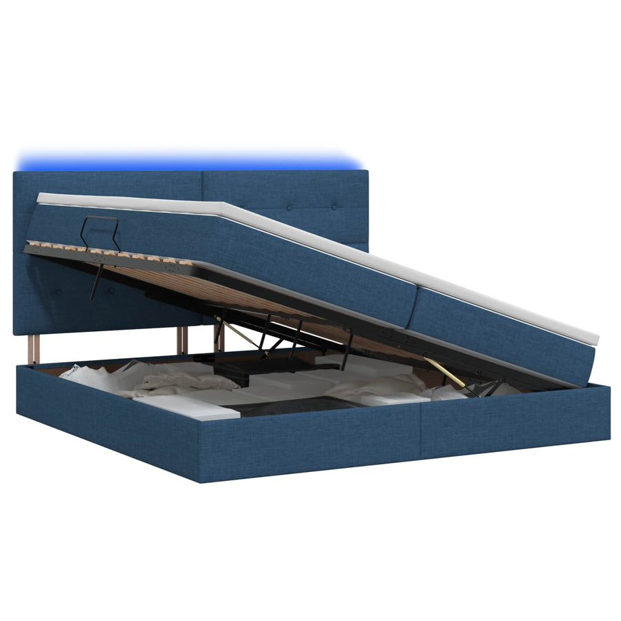 LED Opslagbed met Matras Blauw 200 x 200 cm Stof