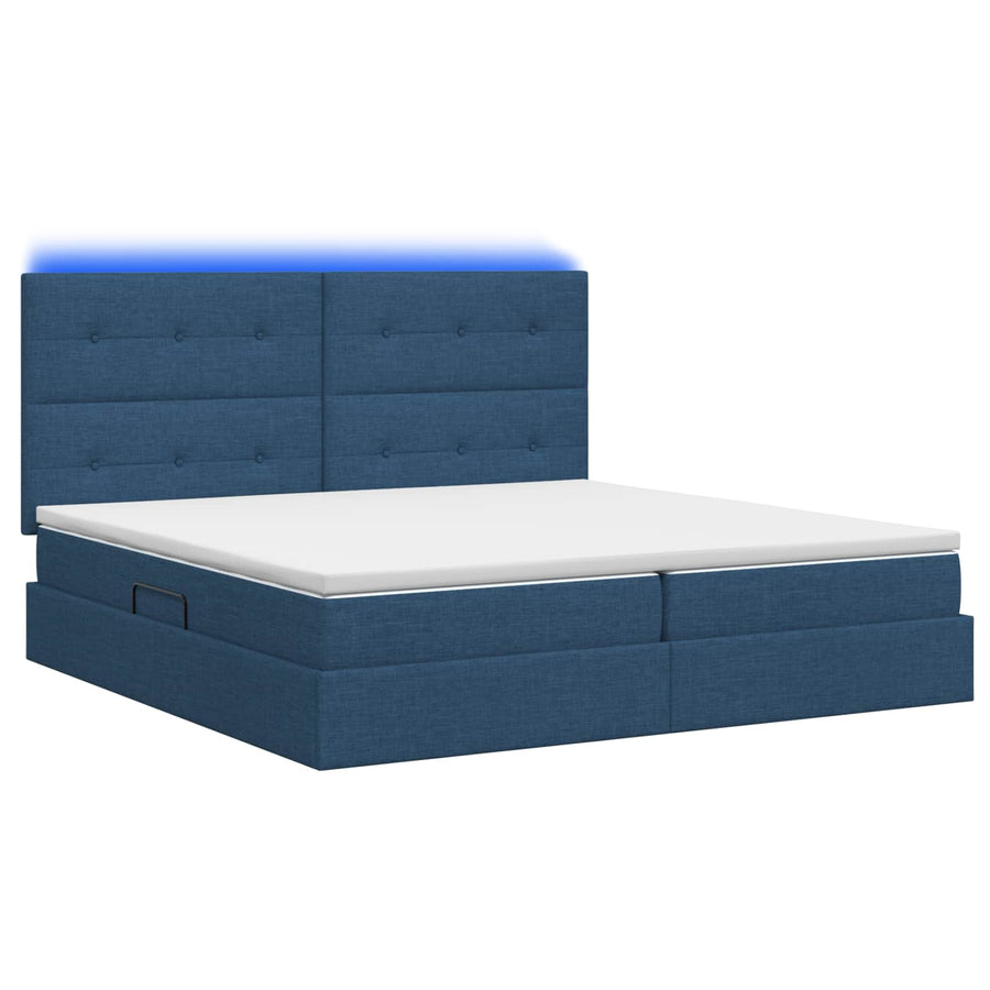 LED Opslagbed met Matras Blauw 200 x 200 cm Stof