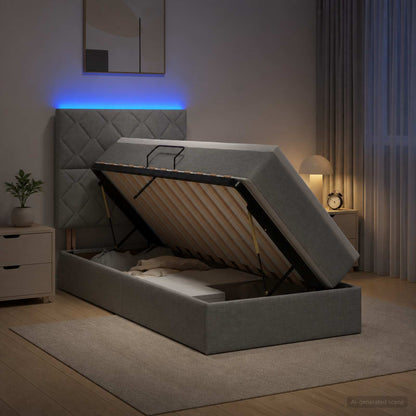 LED Opslagbed met Matras Lichtgrijs 90 x 190 cm Stof