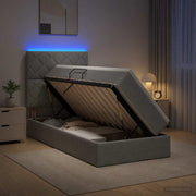 Opslagbed 90x200 cm lichtgrijs met LED en gaslift
