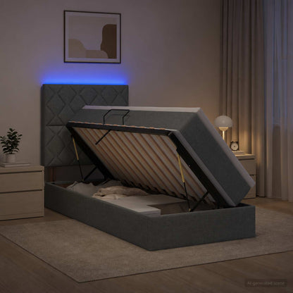 LED Opslagbed met Matras Donkergrijs 90 x 190 cm Stof