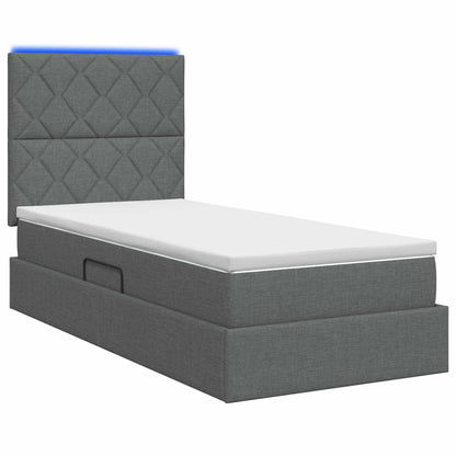 LED Opslagbed met Matras Donkergrijs 90 x 190 cm Stof