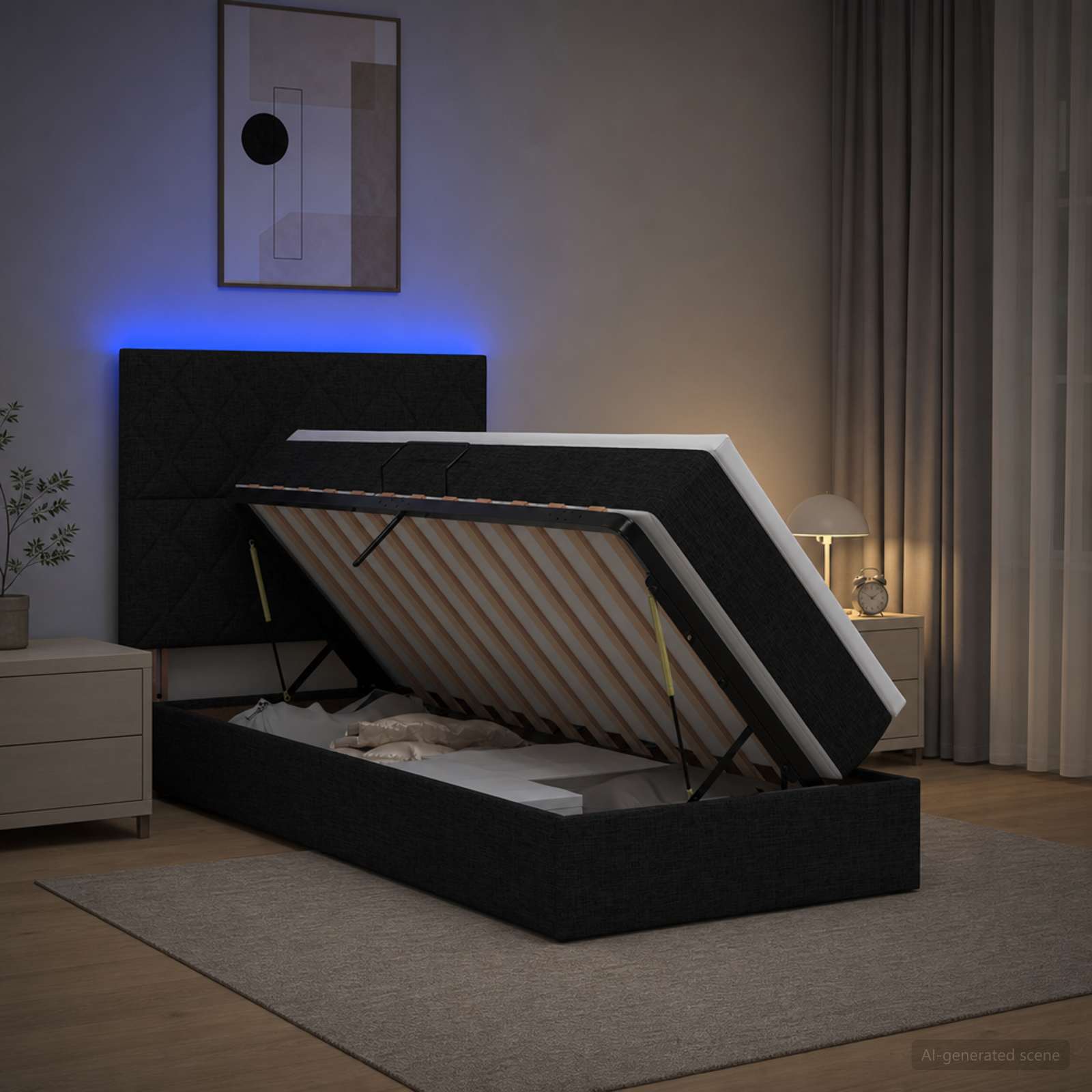 LED Opslagbed met Matras Zwart 90 x 200 cm Stof