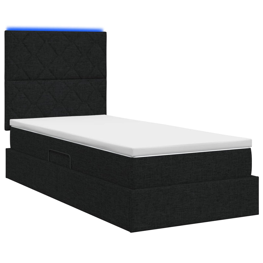 LED Opslagbed met Matras Zwart 90 x 190 cm Stof
