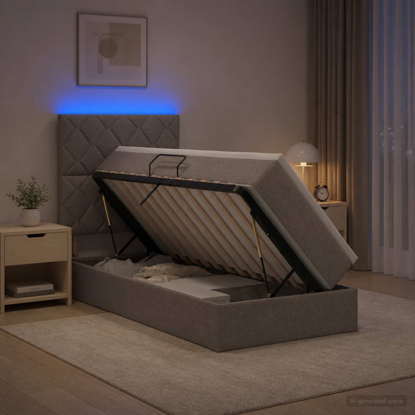 LED Opslagbed met Matras Taupe 90 x 190 cm Stof