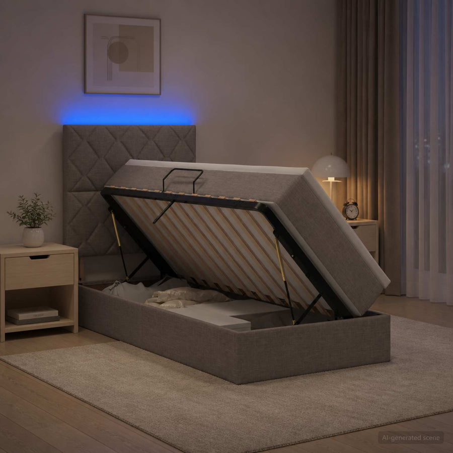 LED Opslagbed met Matras Taupe 90 x 200 cm Stof