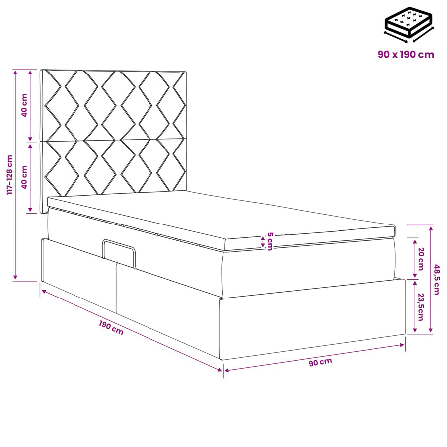 LED Opslagbed met Matras Taupe 90 x 190 cm Stof