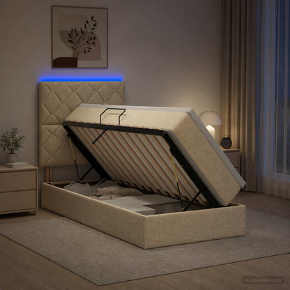 LED Opslagbed met Matras Crèmekleurig 90 x 200 cm Stof