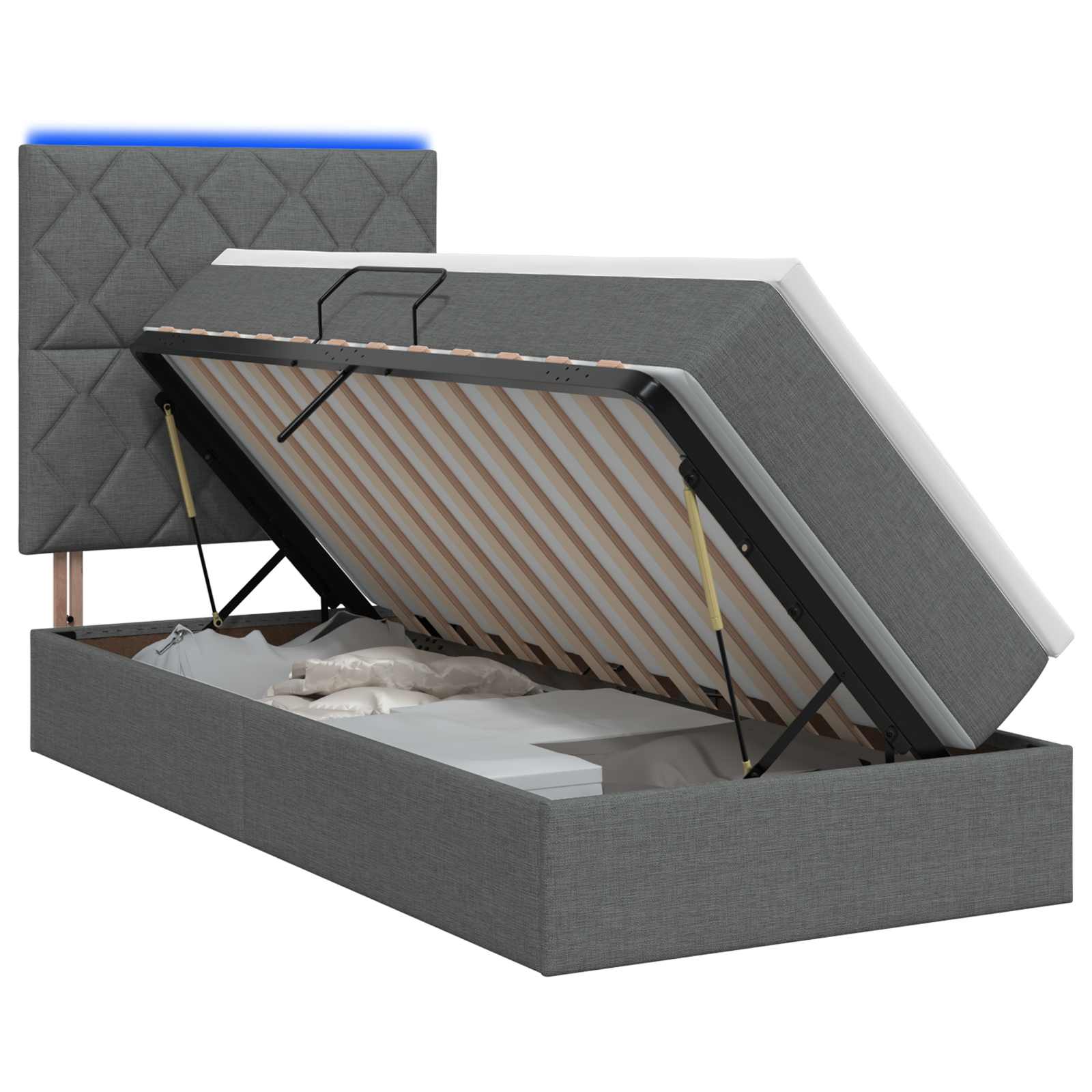 LED Opslagbed met Matras Donkergrijs 90 x 200 cm Stof