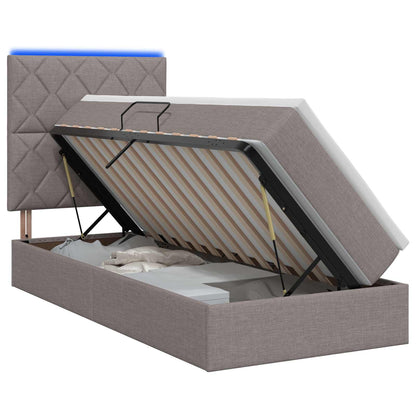 LED Opslagbed met Matras Taupe 90 x 200 cm Stof