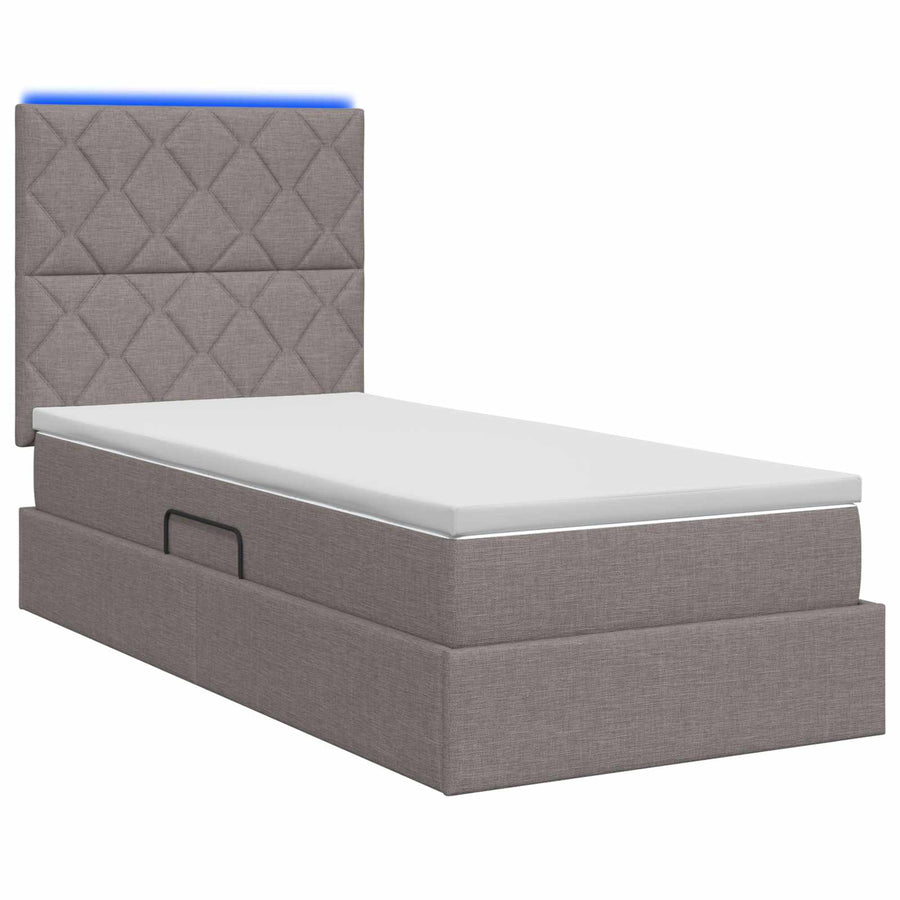LED Opslagbed met Matras Taupe 90 x 200 cm Stof
