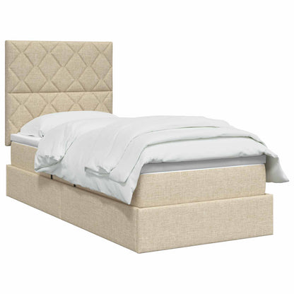 LED Opslagbed met Matras Crèmekleurig 90 x 200 cm Stof