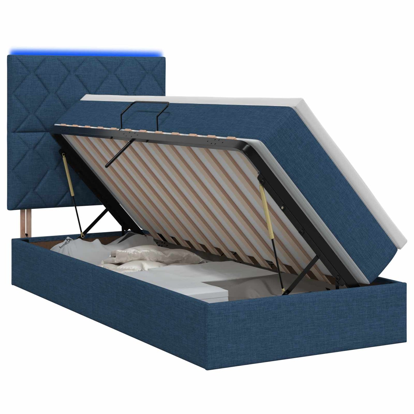 LED Opslagbed met Matras Blauw 90 x 200 cm Stof