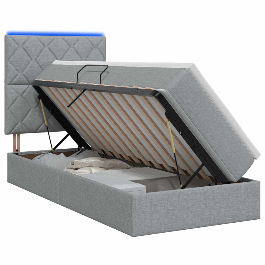 LED Opslagbed met Matras Lichtgrijs 100 x 200 cm Stof