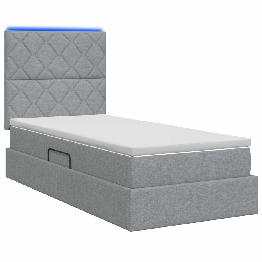 LED Opslagbed met Matras Lichtgrijs 100 x 200 cm Stof