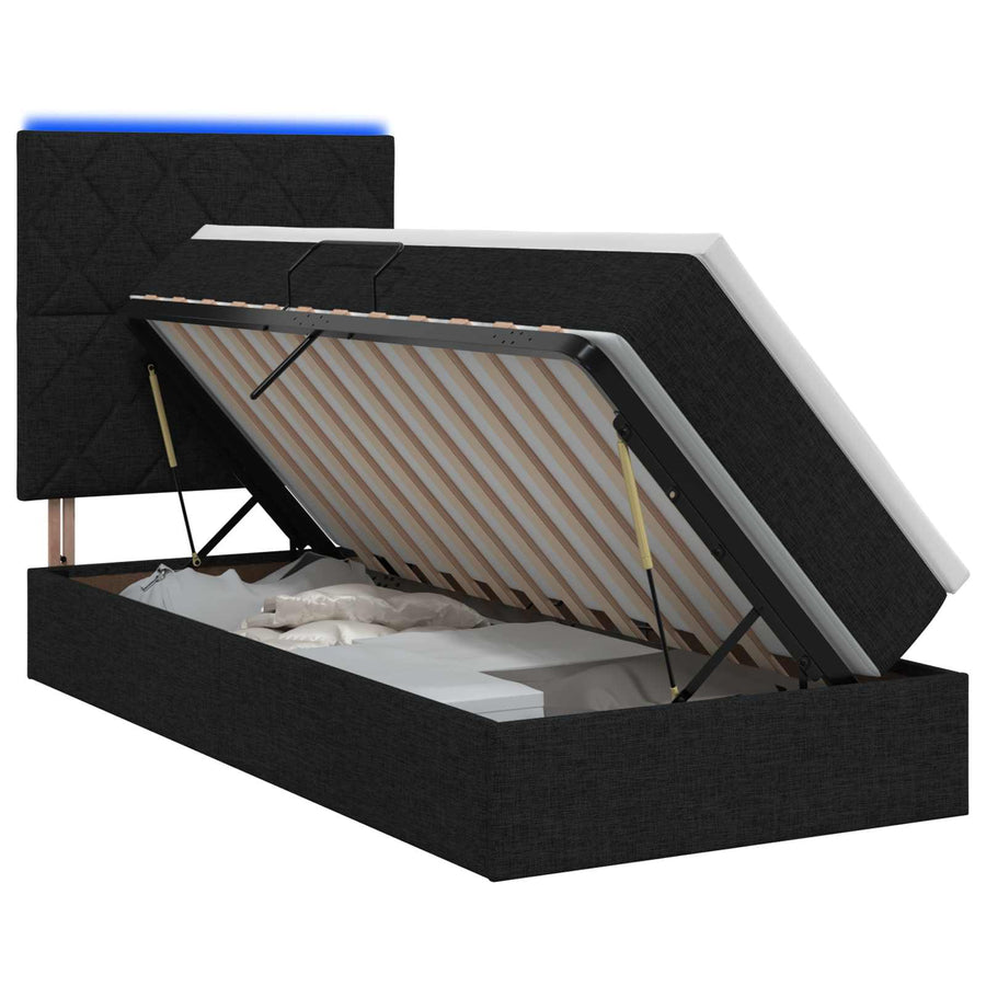 LED Opslagbed met Matras Zwart 100 x 200 cm Stof