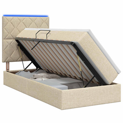 LED Opslagbed met Matras Crèmekleurig 100 x 200 cm Stof