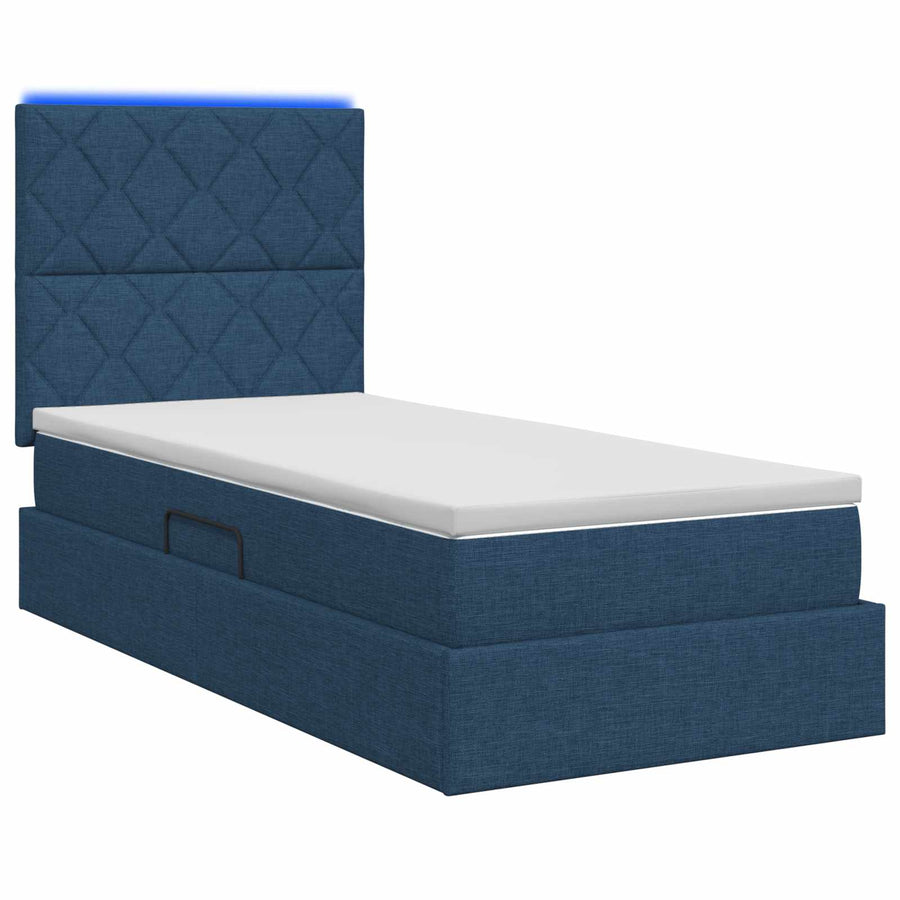 LED Opslagbed met Matras Blauw 100 x 200 cm Stof
