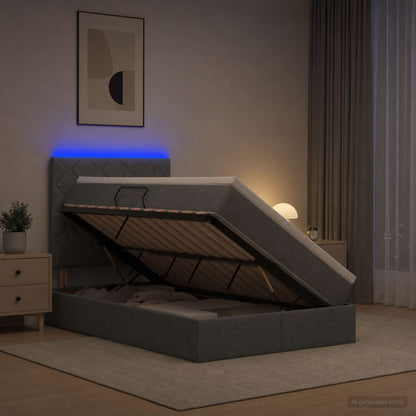 LED Opslagbed met Matras Donkergrijs 120 x 200 cm Stof