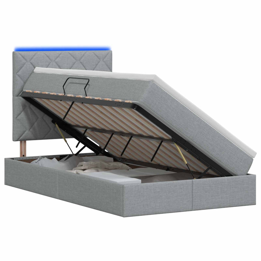LED Opslagbed met Matras Lichtgrijs 120 x 200 cm Stof