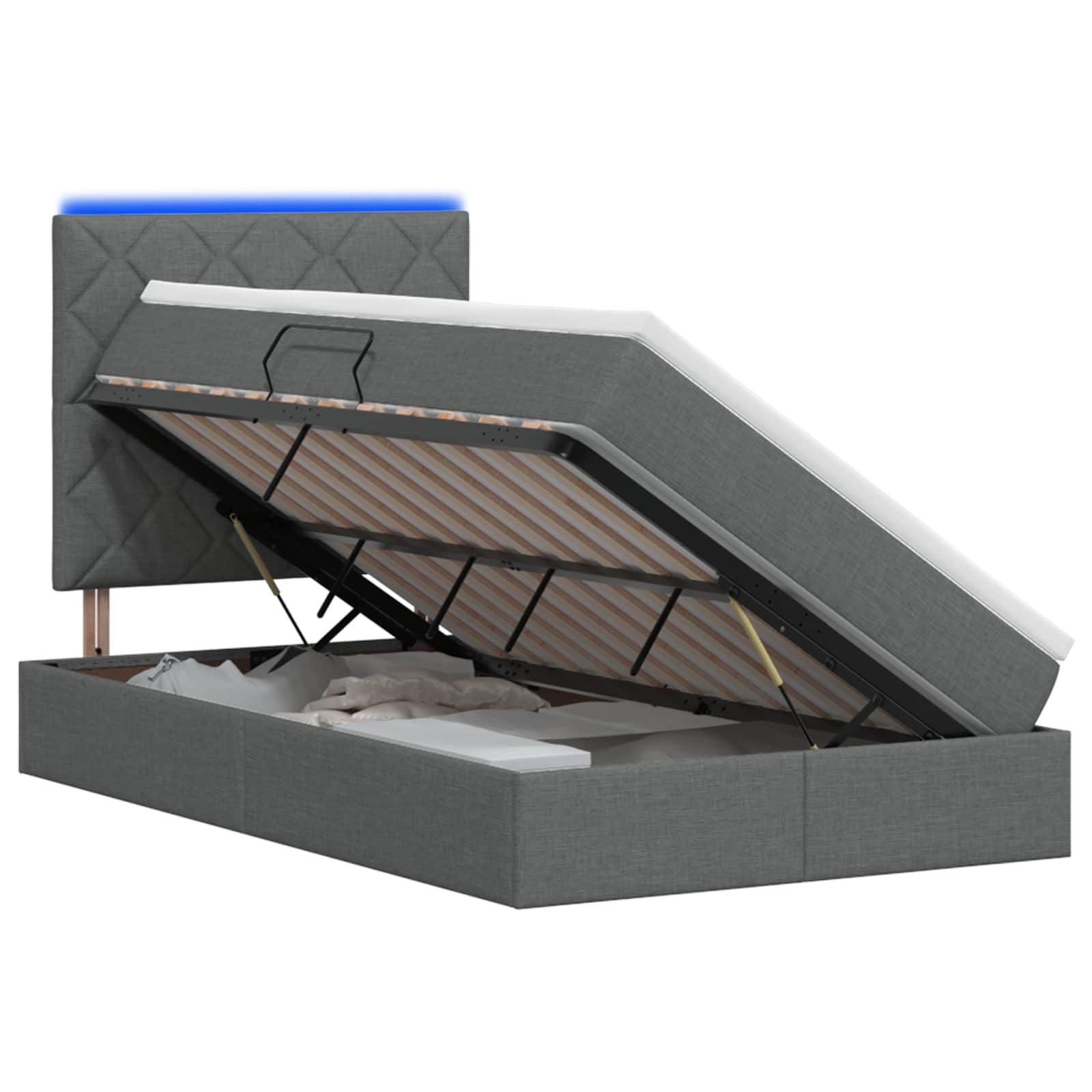 LED Opslagbed met Matras Donkergrijs 120 x 200 cm Stof