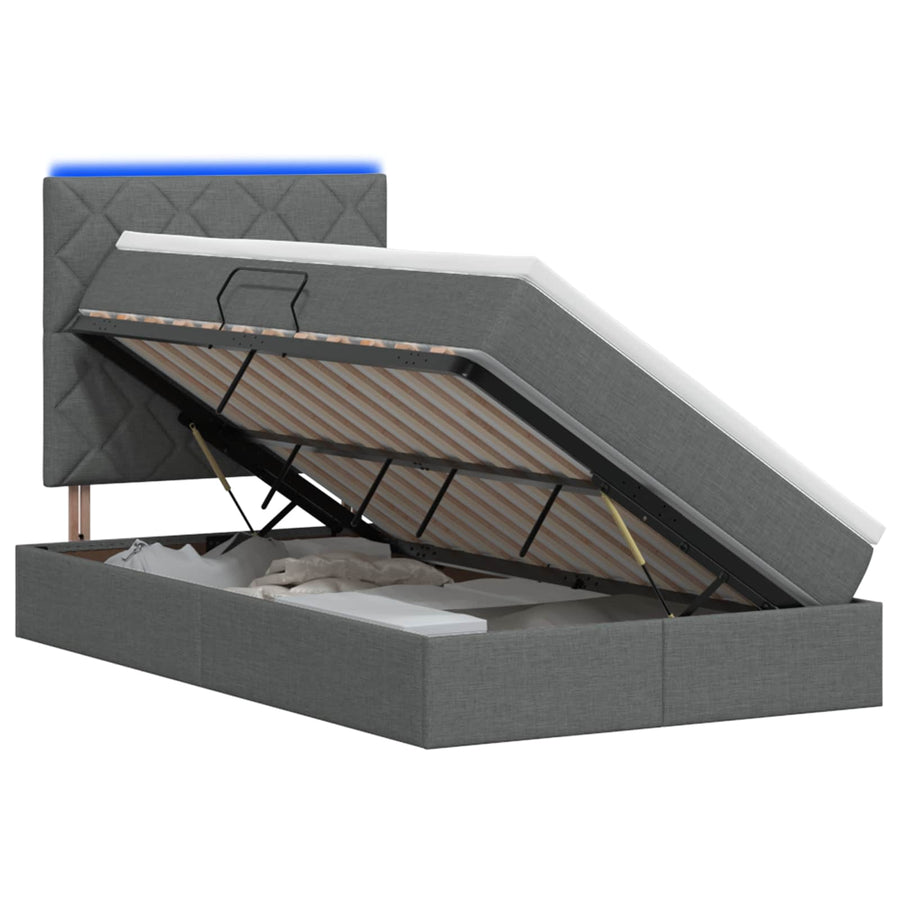 LED Opslagbed met Matras Donkergrijs 120 x 200 cm Stof