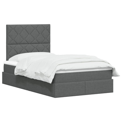 LED Opslagbed met Matras Donkergrijs 120 x 200 cm Stof