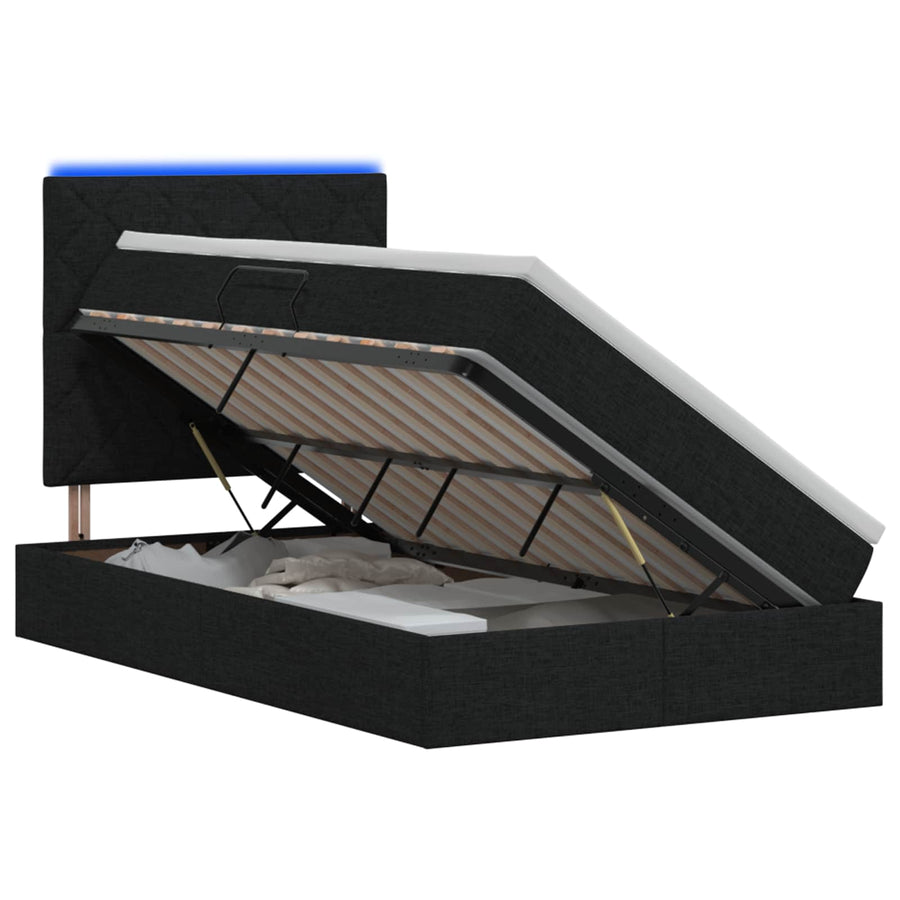 LED Opslagbed met Matras Zwart 120 x 200 cm Stof
