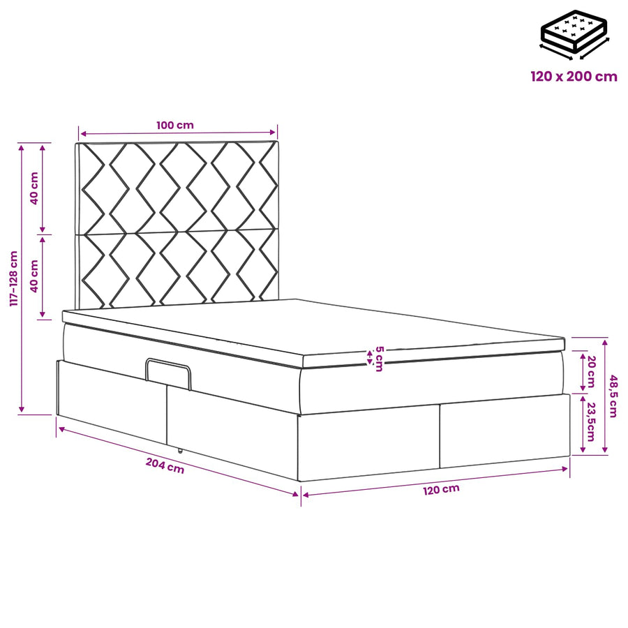 LED Opslagbed met Matras Zwart 120 x 200 cm Stof