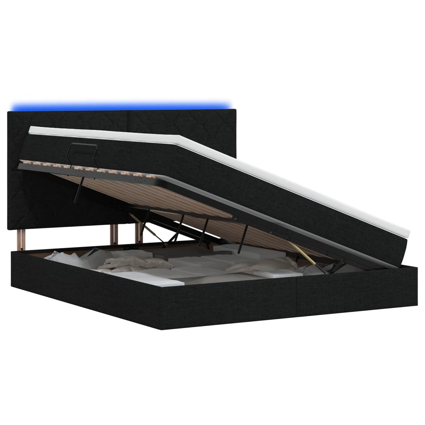 LED Opslagbed met Matras Zwart 140 x 190 cm Stof