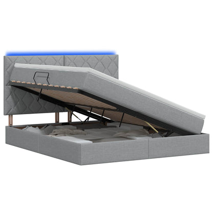 LED Opslagbed met Matras Lichtgrijs 160 x 200 cm Stof