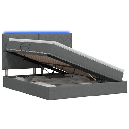 LED Opslagbed met Matras Donkergrijs 160 x 200 cm Stof