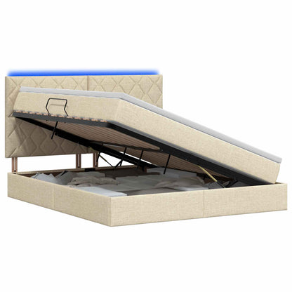 LED Opslagbed met Matras Crèmekleurig 160 x 200 cm Stof