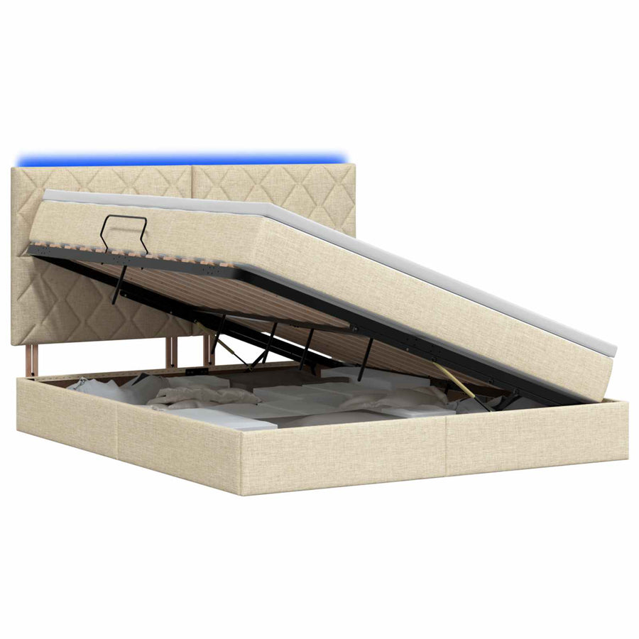 LED Opslagbed met Matras Crèmekleurig 160 x 200 cm Stof
