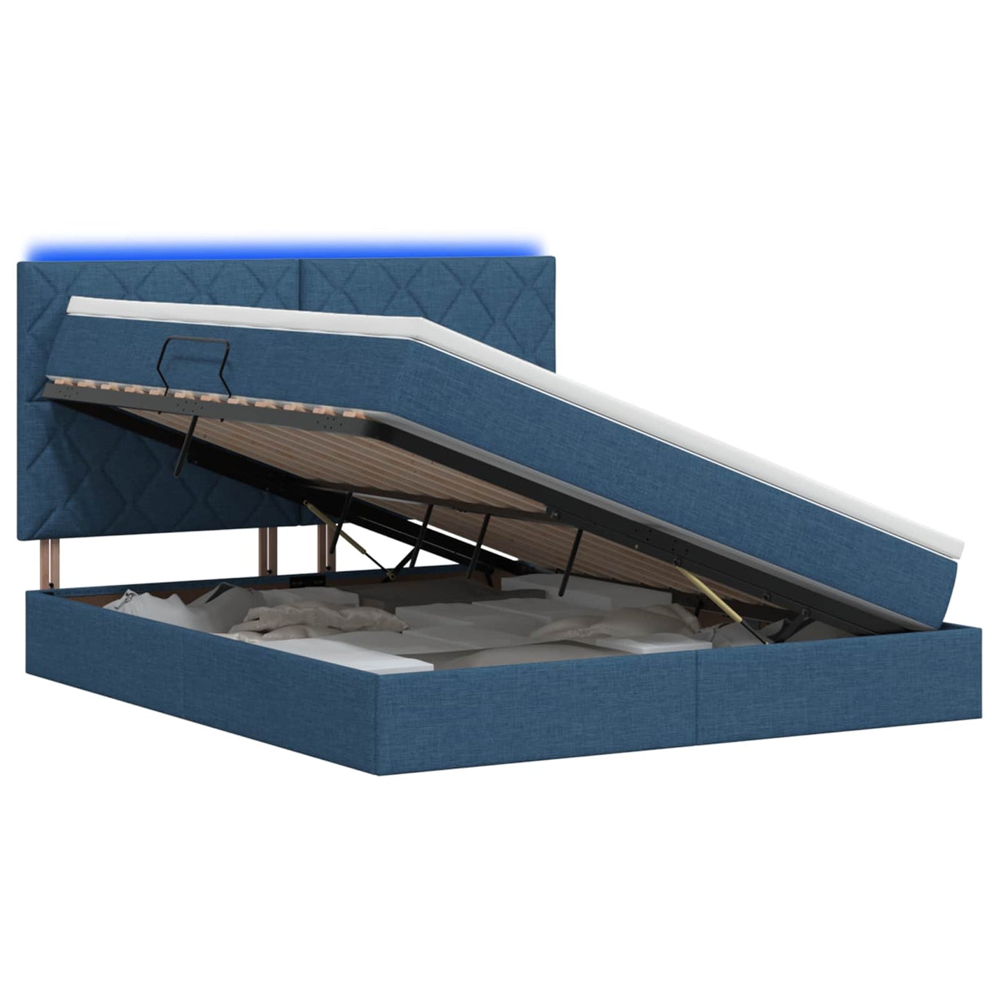 LED Opslagbed met Matras Blauw 160 x 200 cm Stof