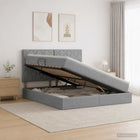 Opbergbed 140x190 cm lichtgrijs faux leer