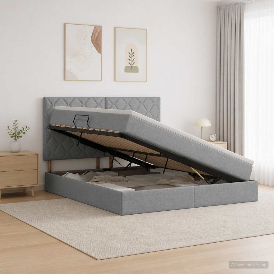 Opslag bed met matras met opslag Lichtgrijs 140 x 190 cm Stof