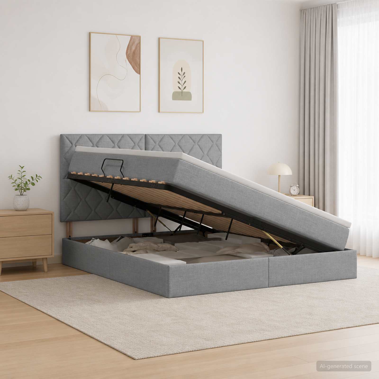 Opslag bed met matras met opslag Lichtgrijs 140 x 200 cm Stof