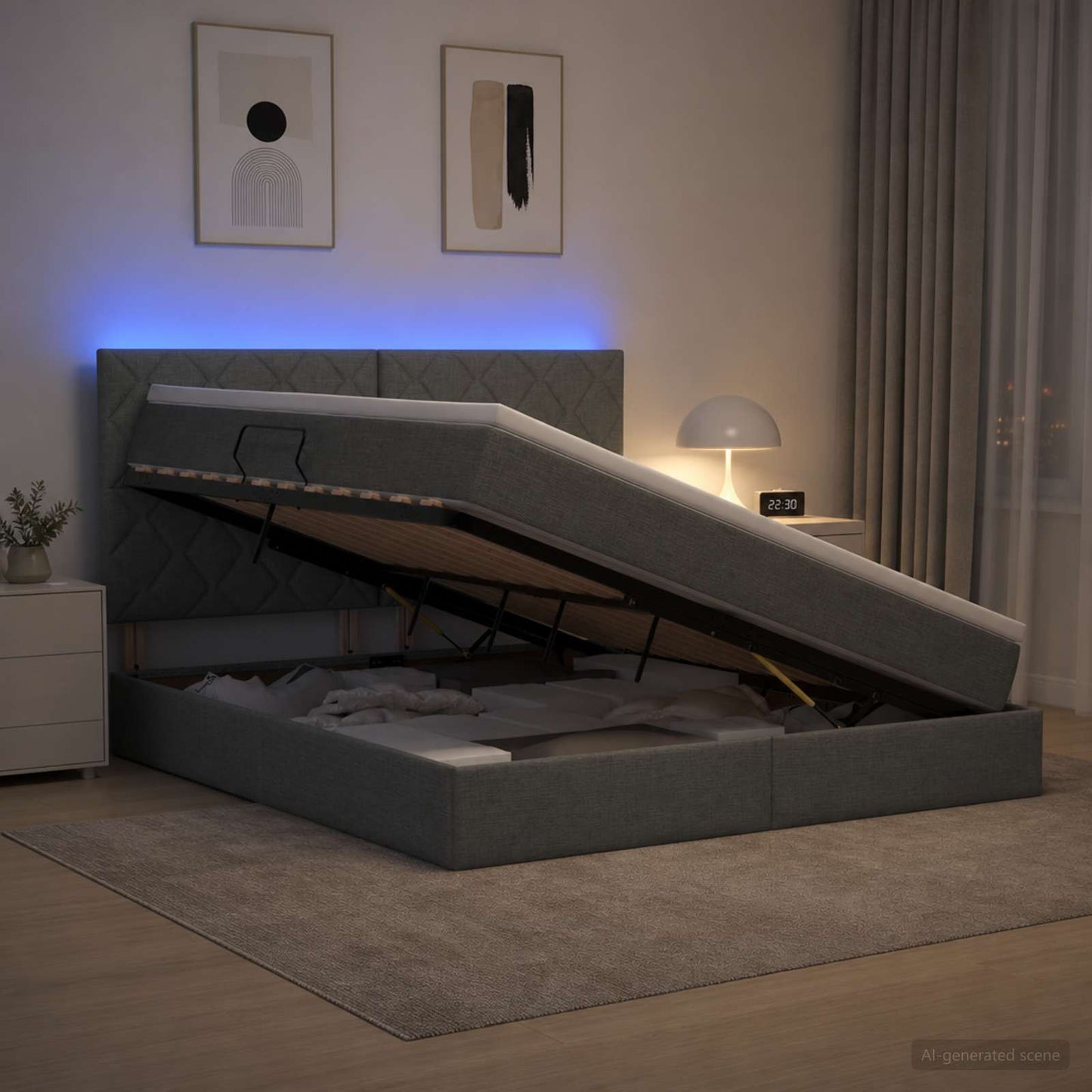 LED Opslagbed met Matras Donkergrijs 180 x 200 cm Stof